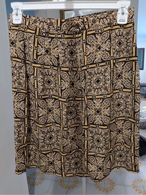 British Khaki Black and Tan Geometric A-Line Skirt